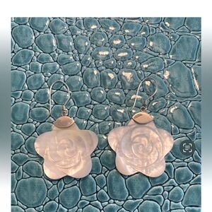 White Shell Rose Earrings